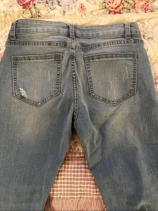 Embroidered Light Denim Skinny Jeans with Floral Detail - Picture 10 of 11